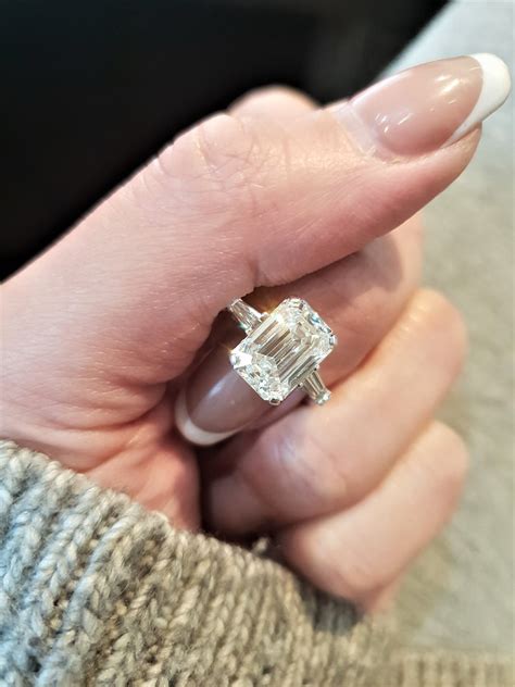 3 Carat Emerald Cut Lab Created Diamond Engagement Ring Three Etsy