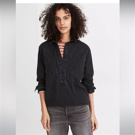 Madewell Denim Popover Top In Black Wash Size Xs Nwt Mc