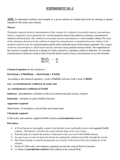 Naoh Vs Oxalic Acid Titration Pdf Chemistry Titration