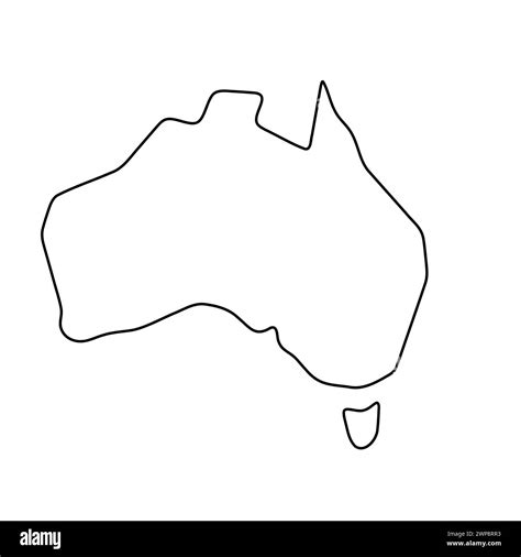 Australia Country Simplified Map Thin Black Outline Contour Simple