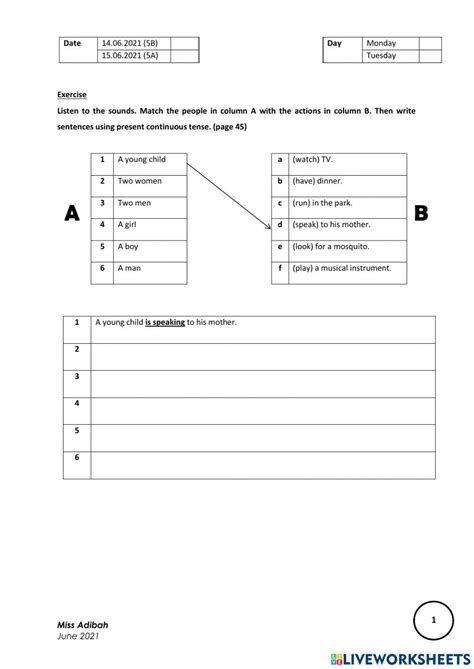 Present Continuous Tense Worksheet For Year 5 Live Worksheets