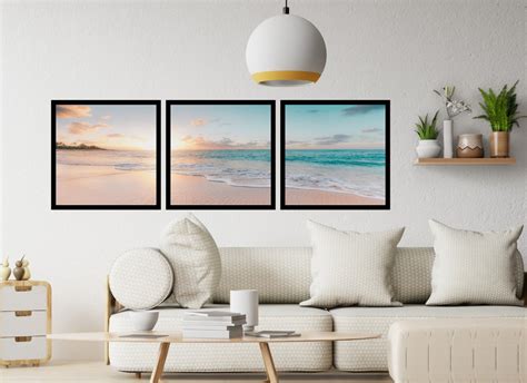 Kit 3 Quadros Paisagem Praia Decoração Pôr Do Sol Moldura Elo7