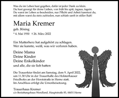 Traueranzeigen Von Maria Kremer Trauer In NRW De