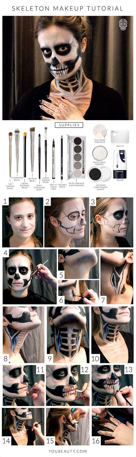 Halloween Skeleton Makeup Tutorial | YouBeauty | Halloween skeleton ...