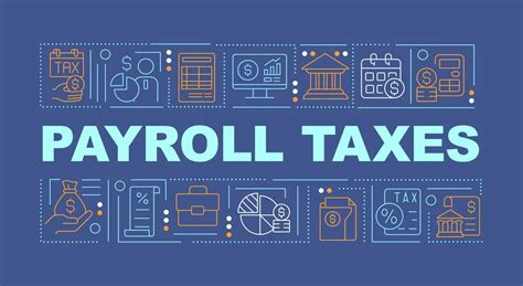 Payroll Taxes Deduction Word Concepts Dark Blue Banner Infographics With Editable Icons On