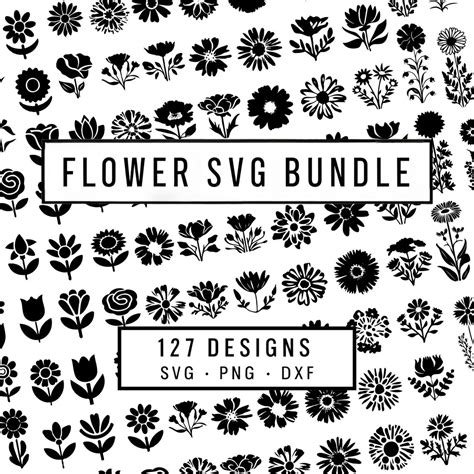 100 Flower Svg Bundle Sunflower Silhouette Clipart Floral Png Dxf Files For Cricut Spring