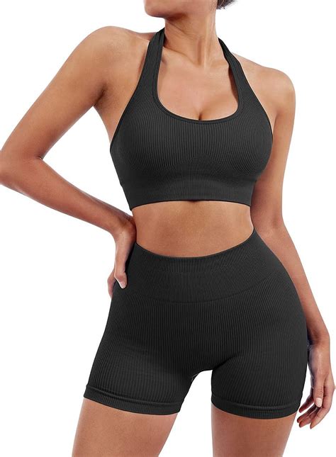 Amazon Suuksess Women Seamless Ribbed Workout Set Backless Sports