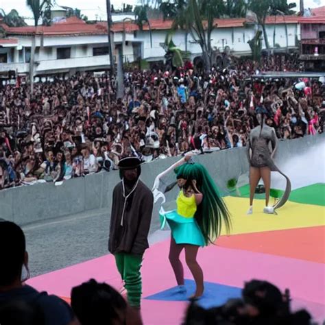 Kanye West And Hatsune Miku Performing At Plaza De Stable Diffusion