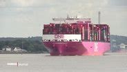 Pinkes Containerschiff ONE Innovation verlässt Hamburg NDR de