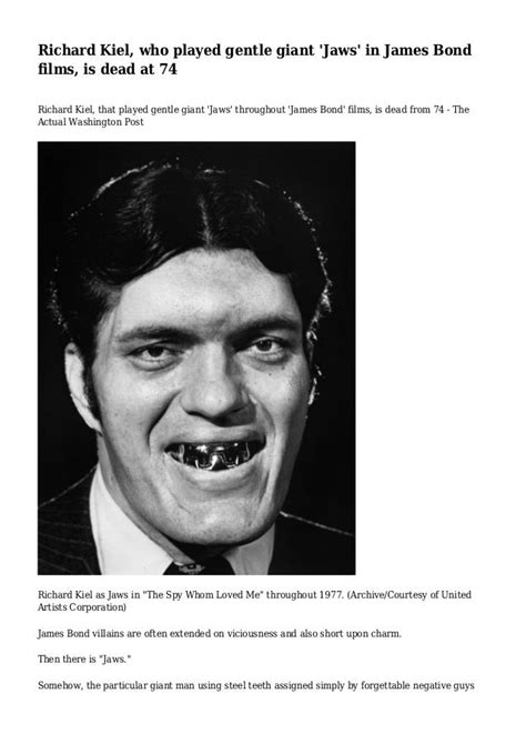 Richard Kiel Who Played Gentle Giant Jaws In James Bond Films Is