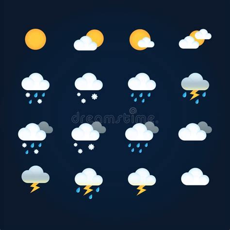 De Zon En De Wolken Van Weerpictogrammen In Hemel Regen Met Sneeuw