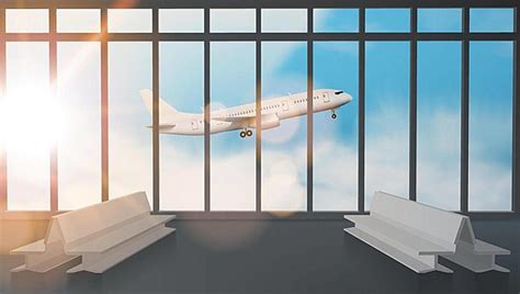 Airport Terminal Lounge With Airplane On Sky Inside Vector Sky Vector