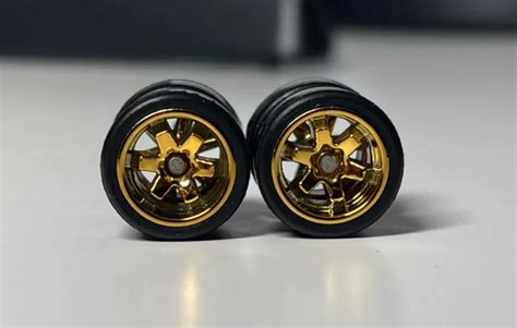 HOT WHEELS GOLD TE37 Volk Rays 6 Spoke Real Riders Wheels Rims Tires Set 1 64 5 50 PicClick UK