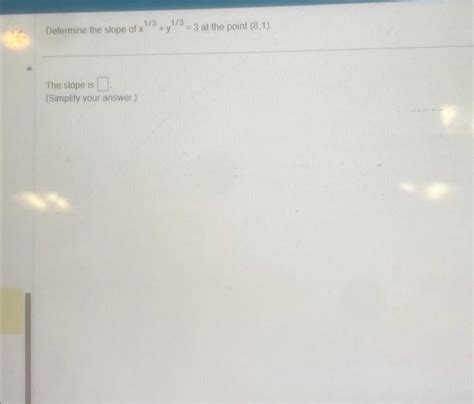 Solved Determine the slope of x1/3+y1/3=3 at the point (8,1) | Chegg.com