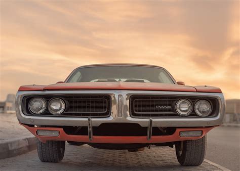 Dodge Front View Muscle Cars Sunset Clouds Vehicle Hd Wallpaper