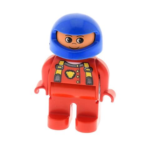 1 X Lego Duplo Figur Mann Rennfahrer Hose Jacke Rot Overall Mit Katzen