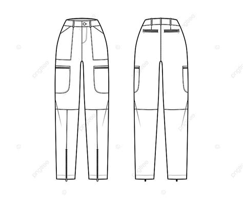 Technical Fashion Illustration Of Full Length Parachute Pants Vector