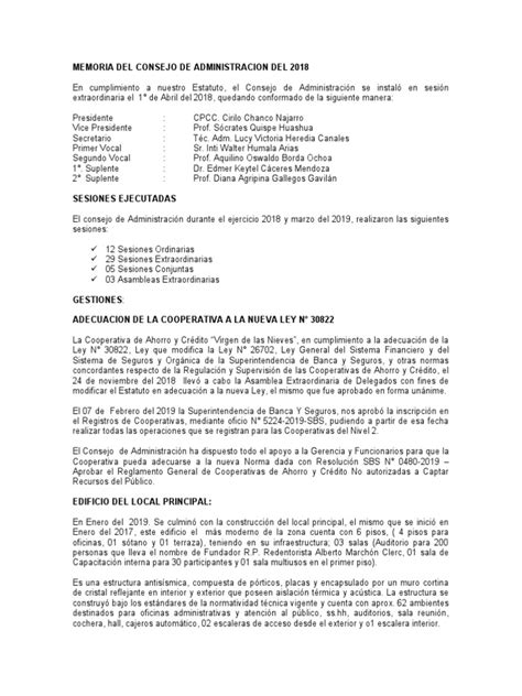 Memoria Del Consejo De Administracion Del 2018 Pdf Cooperativa