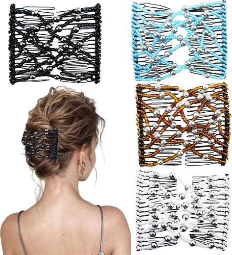 4 Pieces Elastic Beaded Magic Hair Comb Stretchy Double