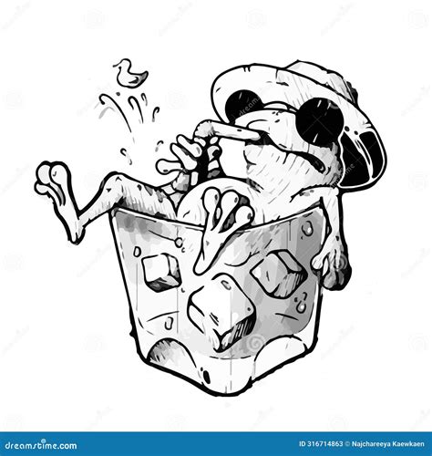 Line Illustration Frog in the Water Tank Stock Illustration - Illustration of hand, presenting ...