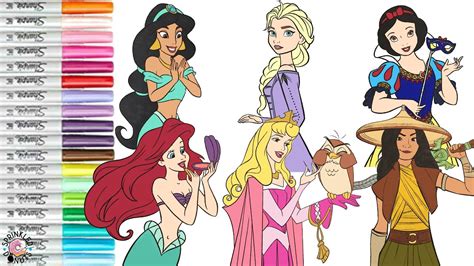 Disney Princess Coloring Book Compilation Ariel Elsa Aurora Raya