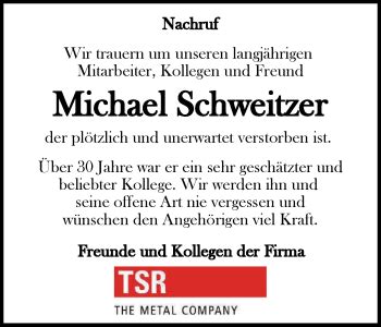 Traueranzeigen Von Michael Schweitzer Trauer In NRW De