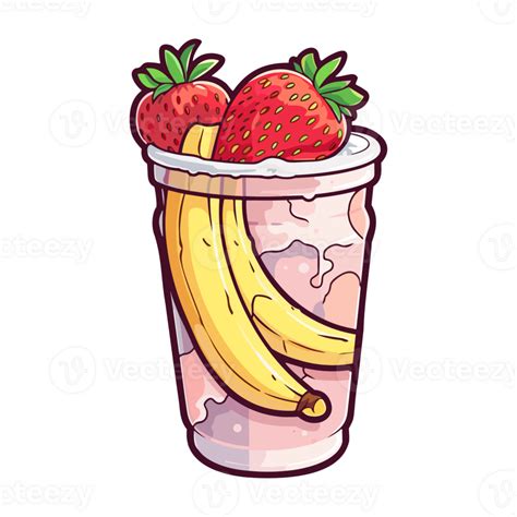 Strawberry Banana Smoothie Sticker Cool Colors Kawaii Clip Art