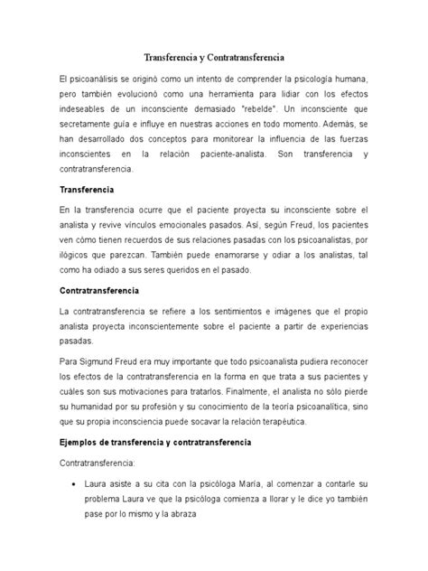 Transferencia Y Contratransferencia Pdf Psicoanálisis Mente