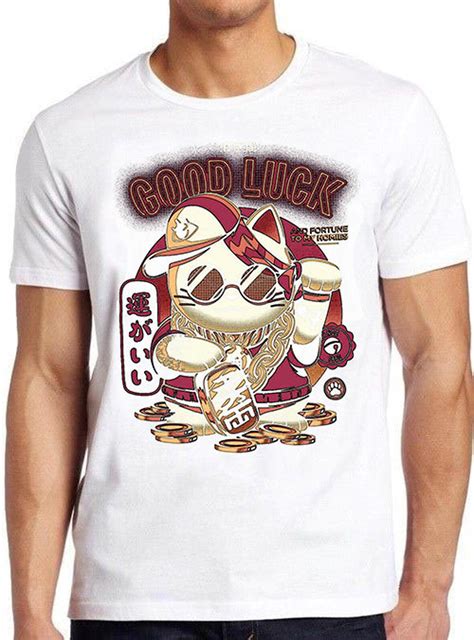 Maneki Neko Japanese Lucky Cat Chinese Funny Retro Cool Top Tee T Shirt