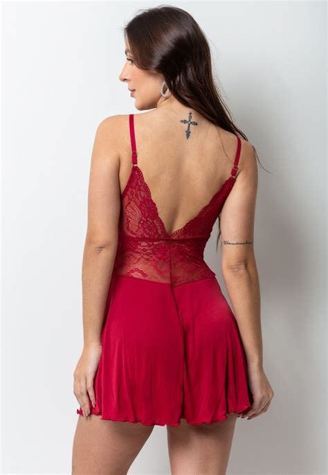 Camisola Gabi Lingerie Priscila Decote Sem Bojo Curta Renda Sexy Vermelho Compre Agora