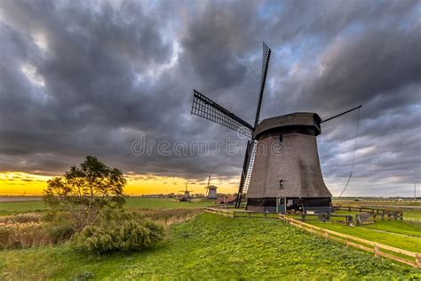 Traditional Wooden Windmill Stock Photo Image Of Green Holland