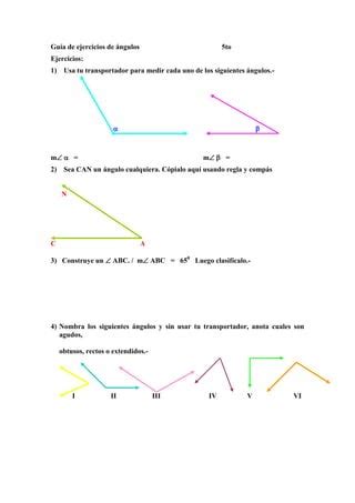 Guía de ejercicios de ángulos PDF