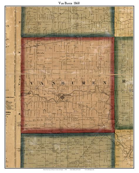 Van Buren Michigan 1860 Old Town Map Custom Print Wayne Co Old Maps