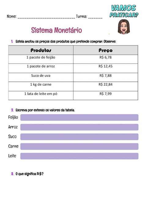 Sistema Monetário Activity For Fundamental Live Worksheets