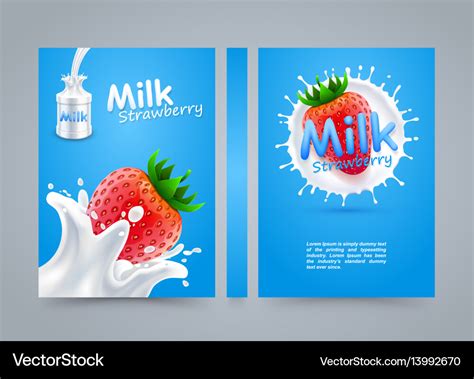 Label milk strawberry cover banner splashing Vector Image