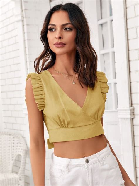 Tie Back Frill Trim Crop Top Crop Tops Stylish Crop Top Tops Designs