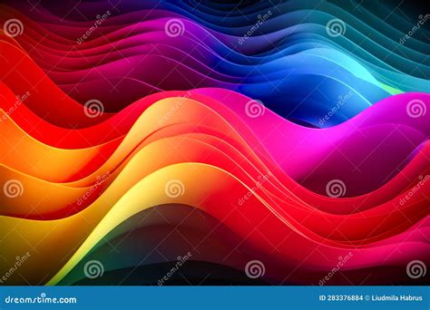 Abstract Colorful Wavy Lines On Black Background Generative Ai Stock