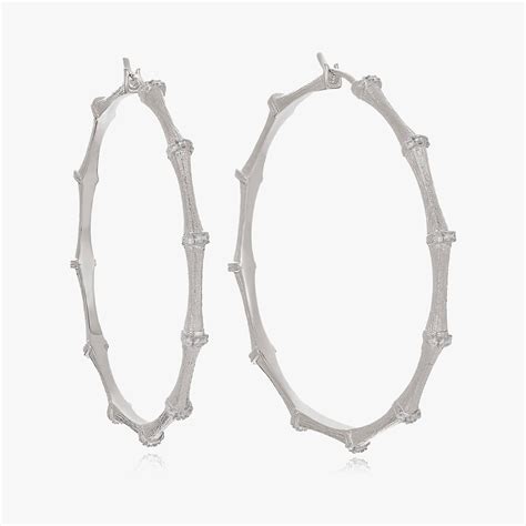 Bamboo 18ct White Gold Diamond Large Hoop Earrings — Annoushka International