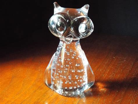 Controlled Bubble Clear Glass Owl Figurine Paperweight Etsy