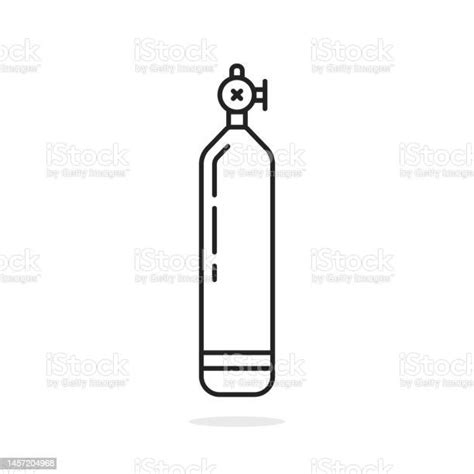 Black Thin Line Gas Cylinder Icon With Oxygen Stock Illustration