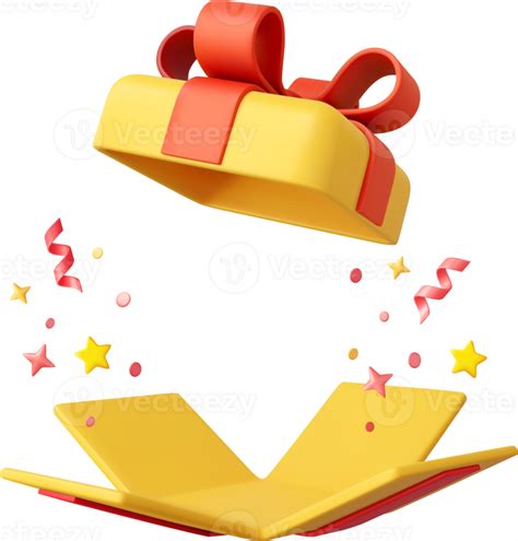 D Cute Surprise Gift Box With Falling Confetti Png