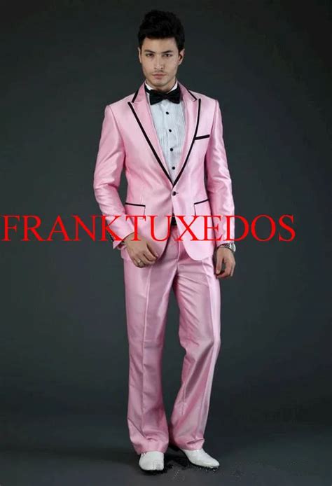 2017 Custom Made One Buttons Pink Groom Tuxedos Peak Lapel Groomsmen