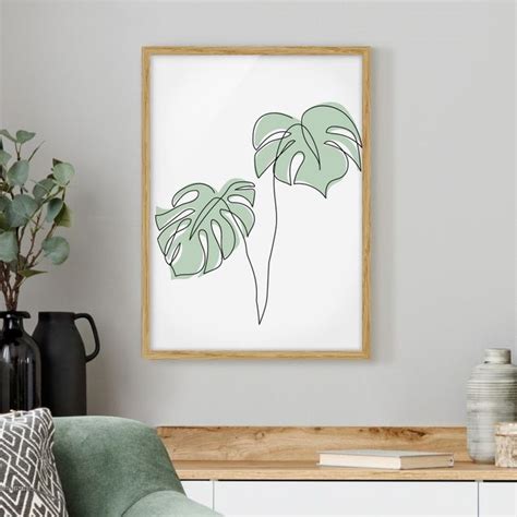 Bild Mit Rahmen Im Hochformat Bl Tter Monstera Line Art Bilderwelten De