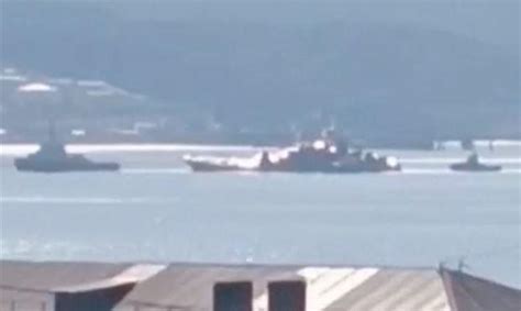 Russian Ship Appears Damaged After Ukrainian Attack On Black Sea Port