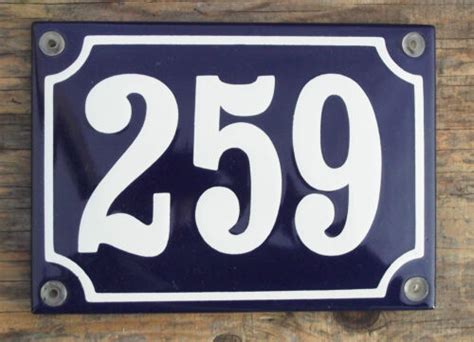 House Number 259 French Enamel Sign White No259 On A Blue Background