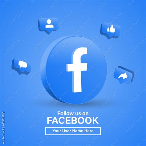 follow us on facebook for social media icons banner in 3d round circle ...