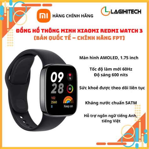 Đồng Hồ Thông Minh Xiaomi Redmi Watch 3 Bản Quốc Tế Chính Hãng FPT