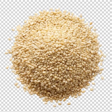 Pile Of White Sesame Seeds Top View Isolated On Transparent Background