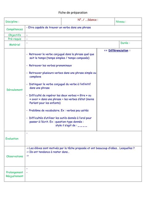 Fiche de préparation