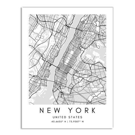 Affiche Plan De New York Tats Unis En Noir Et Blanc Worldinmaps